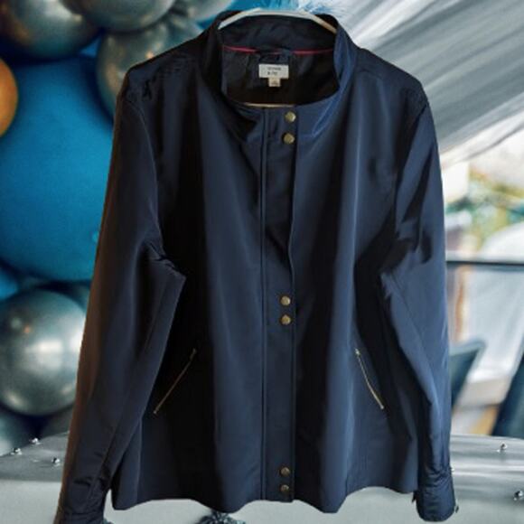Crown & Ivy XLG NWOT navy blue long sleeve zip pockets polyester woman's jacket - Picture 1 of 1